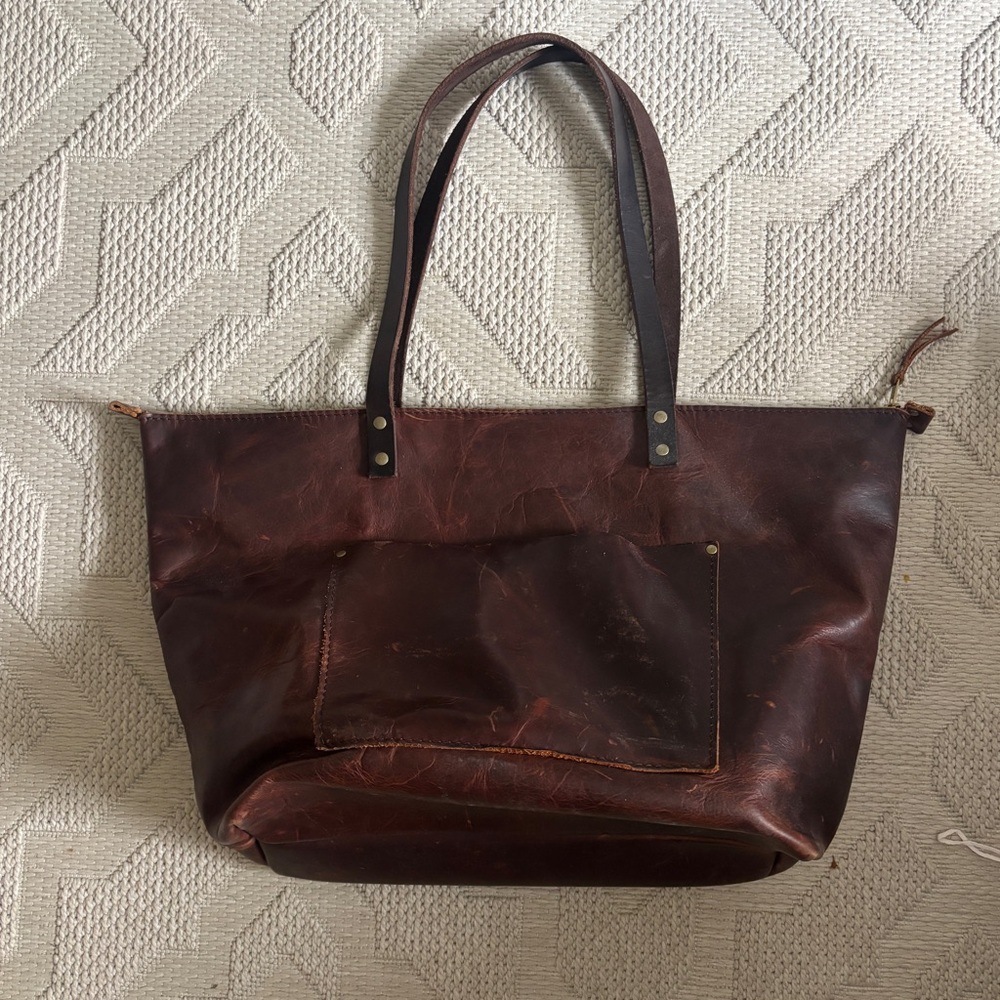 Portland Leather “Almost Perfect” Classic Tote in Cognac/Dark Brown